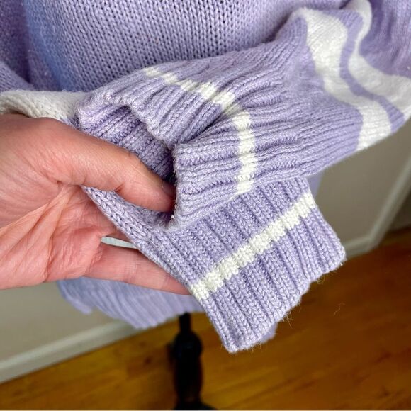 Silvercord Sweater Vintage Knit V Neck Stripe Cotton Blend Purple White Large - Picture 4 of 10